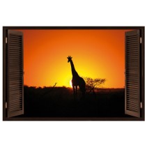 Vinilos ventana 3d jirafa al atardecer